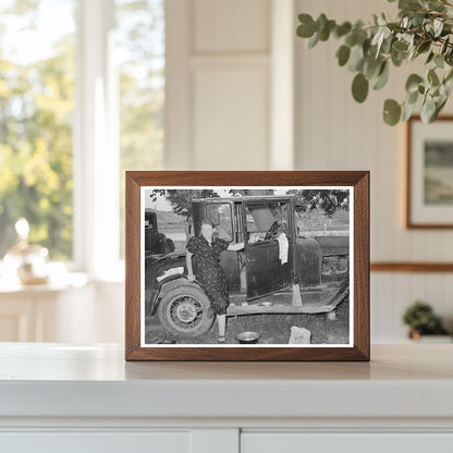 Vintage 1939 Photograph of White Migrant Woman by Car