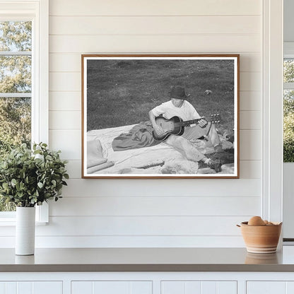 Migrant Boy Playing Guitar Oklahoma June 1939