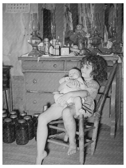 Young Girl Caring for Baby Sister 1939 Oklahoma Farm