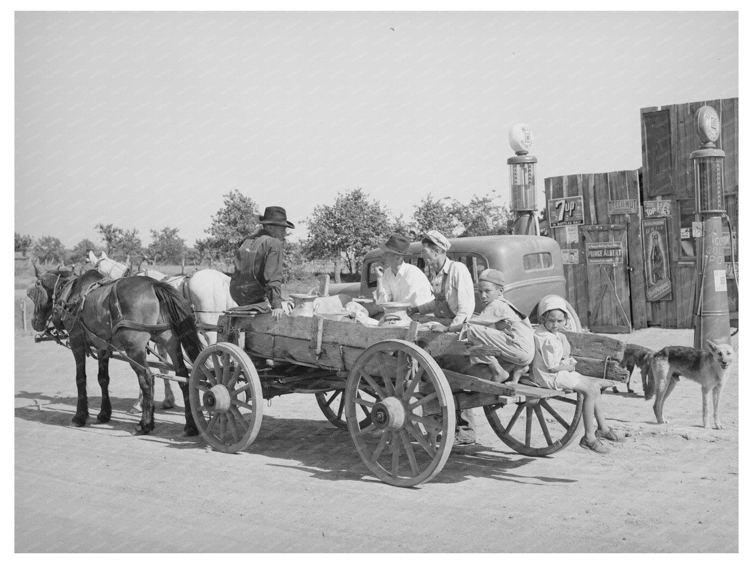 Farmers Wagon Departing Store McIntosh County Oklahoma 1939