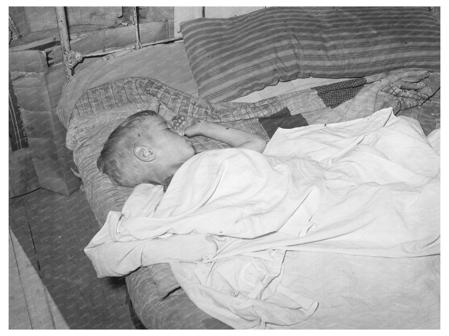 Vintage 1939 Photo of Boy Sleeping in Oklahoma House