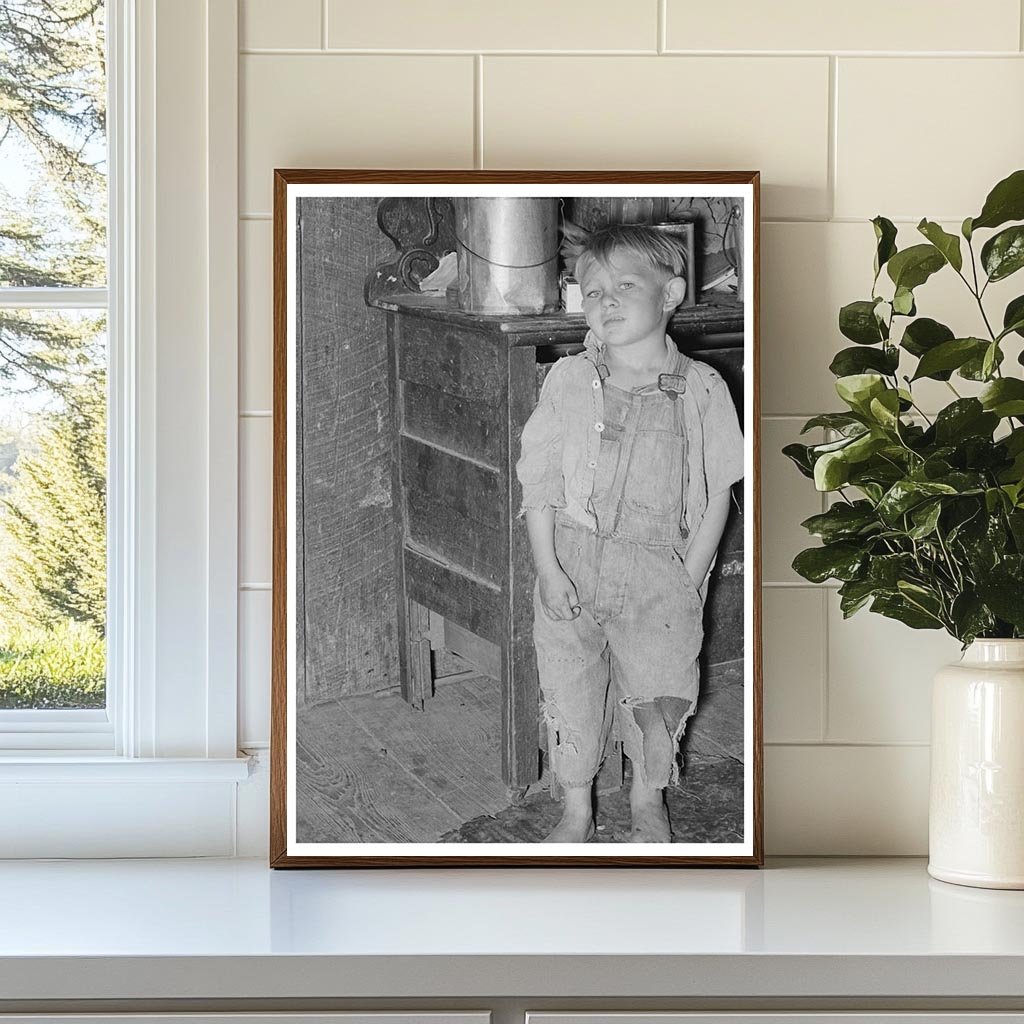 Child in 1939 Oklahoma Kitchen with Lard Pail