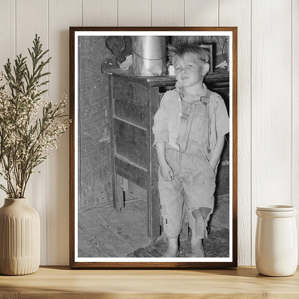 Child in 1939 Oklahoma Kitchen with Lard Pail