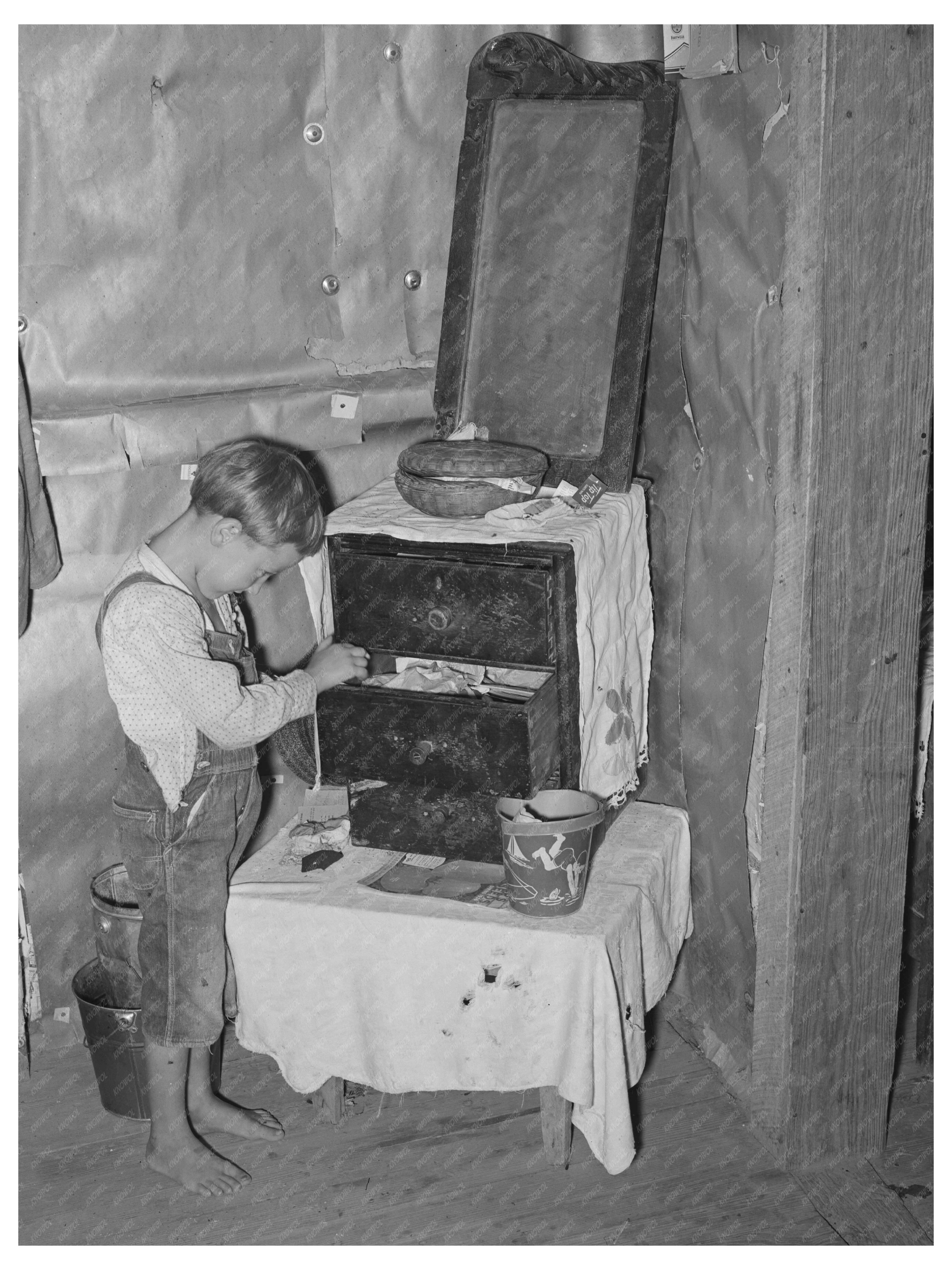 Young Boy Playing in Tenant Farmers Home Oklahoma 1939