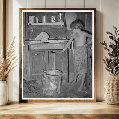 1939 Vintage Image of Girl in Oklahoma Kitchen Cabinet