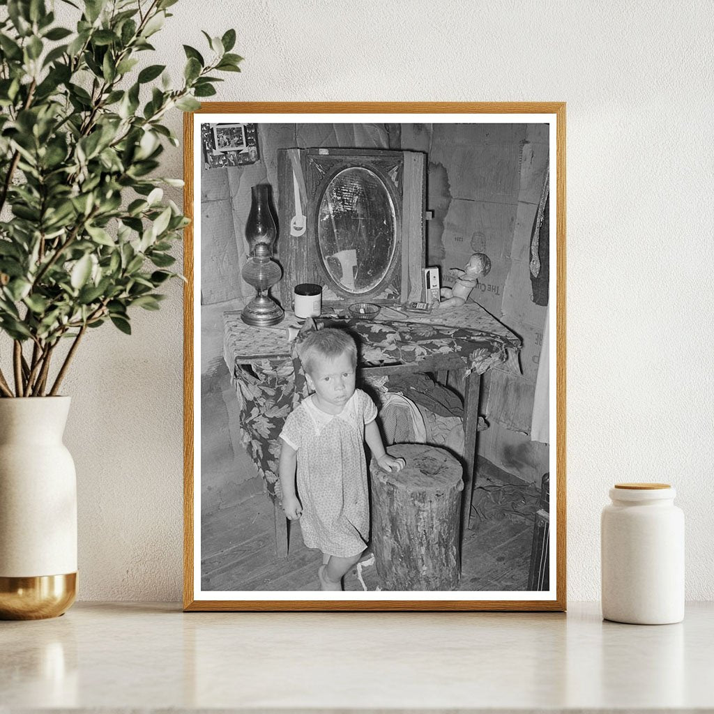 Child at Dressing Table in Modest Shack Vian Oklahoma 1939