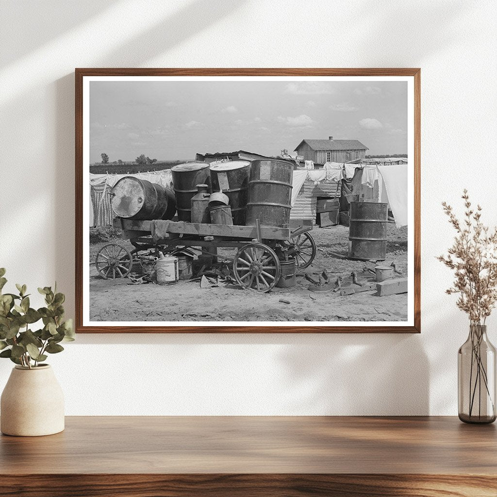 1939 Tractor Farm Scene with Oil Drums in Oklahoma