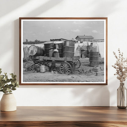 1939 Tractor Farm Scene with Oil Drums in Oklahoma