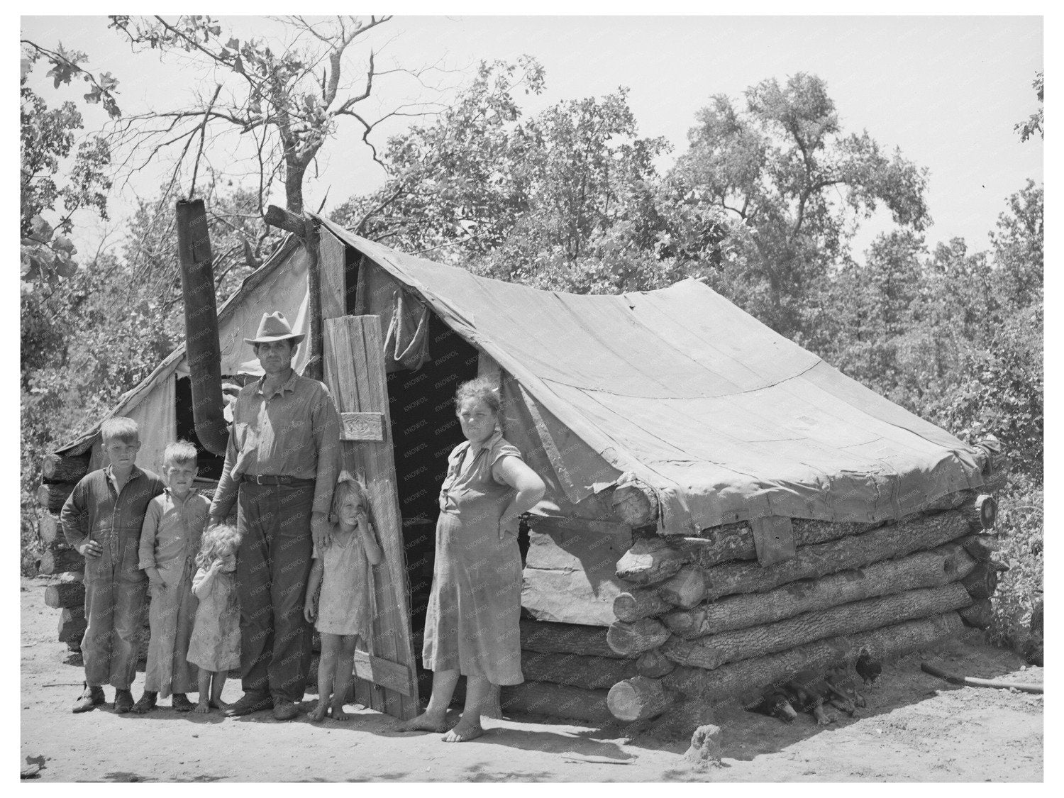 Family with Goat Dairy in Tent Home Sallisaw Oklahoma 1939