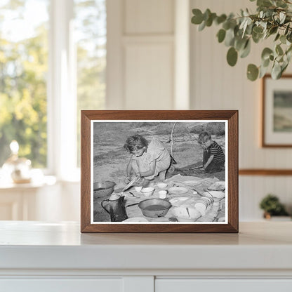 Migrant Girl Scraping Plates Muskogee Oklahoma June 1939