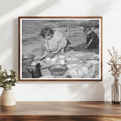 Migrant Girl Scraping Plates Muskogee Oklahoma June 1939
