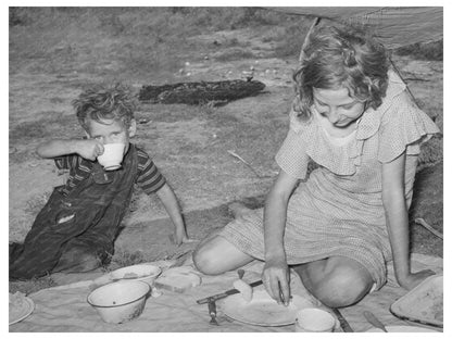 Migrant Children Eating Under Tarpaulin Muskogee 1939