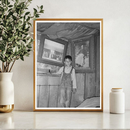 Indian Boy with Ancestor Portraits Sallisaw Oklahoma 1939