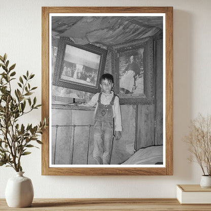 Indian Boy with Ancestor Portraits Sallisaw Oklahoma 1939