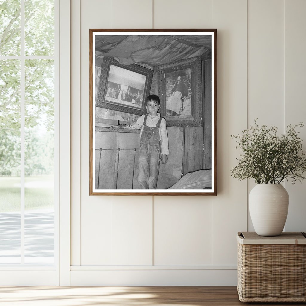 Indian Boy with Ancestor Portraits Sallisaw Oklahoma 1939