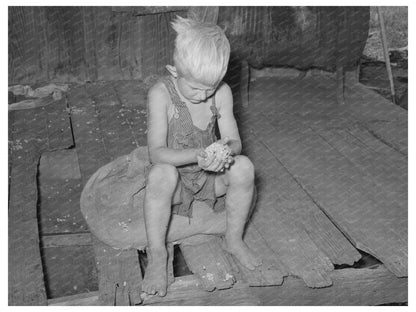 Young Boy Examines Cotton Seeds Muskogee County Oklahoma 1939