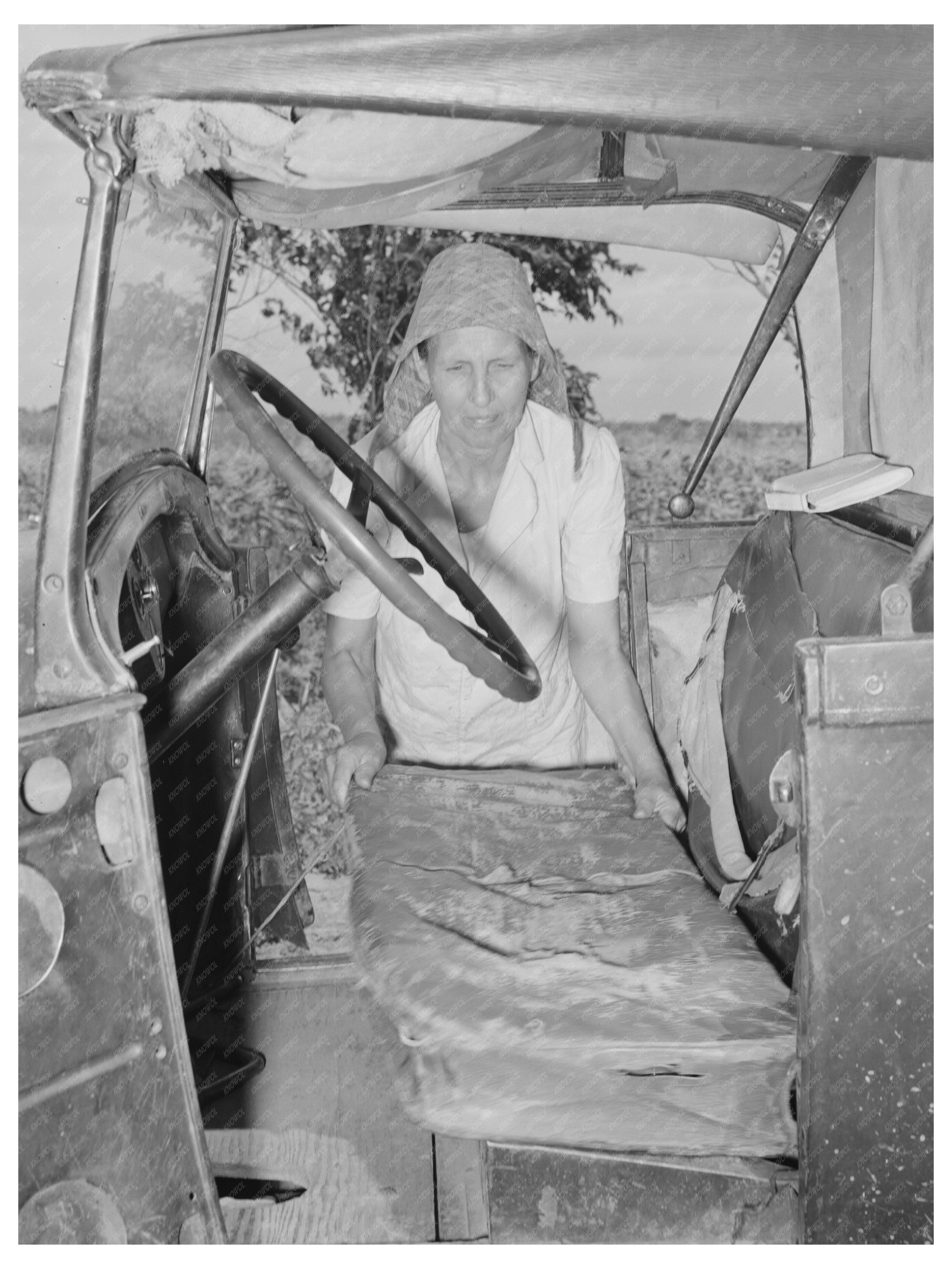 Mrs. Elmer Thomas Adjusts Truck Seat Muskogee Oklahoma 1939