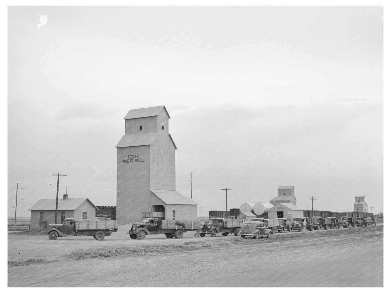 Trucks at Wheat Elevator in Texas July 1939