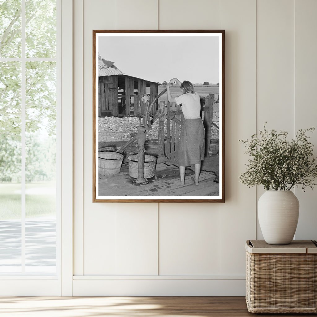 1939 Vintage Photo of Farmers Daughter Pumping Water