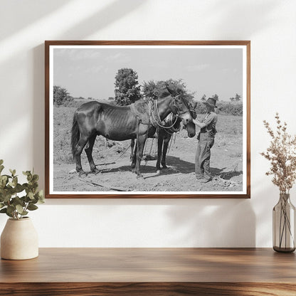Vintage 1939 Boy with Mules in Muskogee Oklahoma
