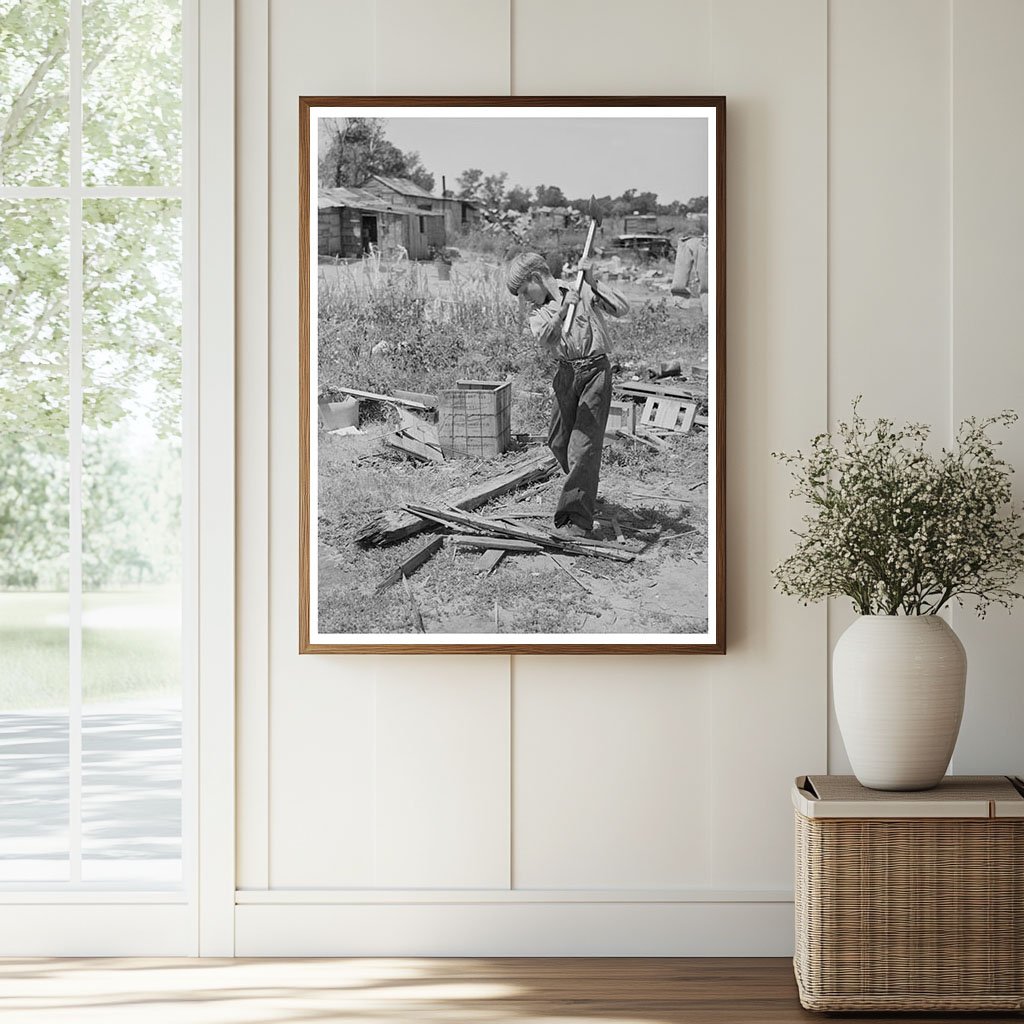 Boy Chopping Wood at Mays Avenue Camp Oklahoma City 1939