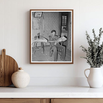 Tenant Farmers Son Reading Newspaper July 1939