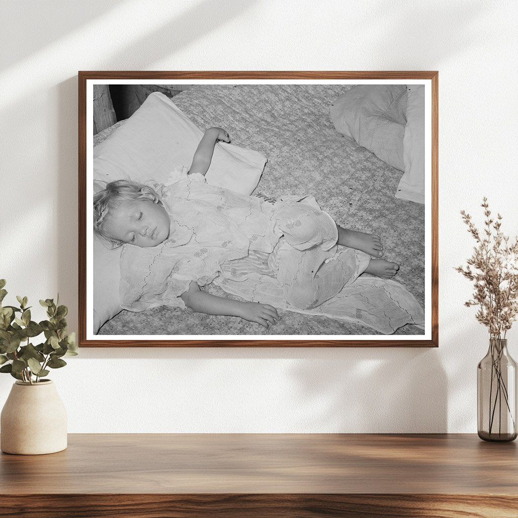 1939 Vintage Photo of Young Girl Sleeping in Oklahoma Camp