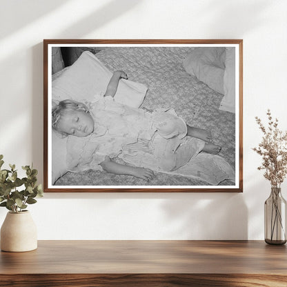 1939 Vintage Photo of Young Girl Sleeping in Oklahoma Camp