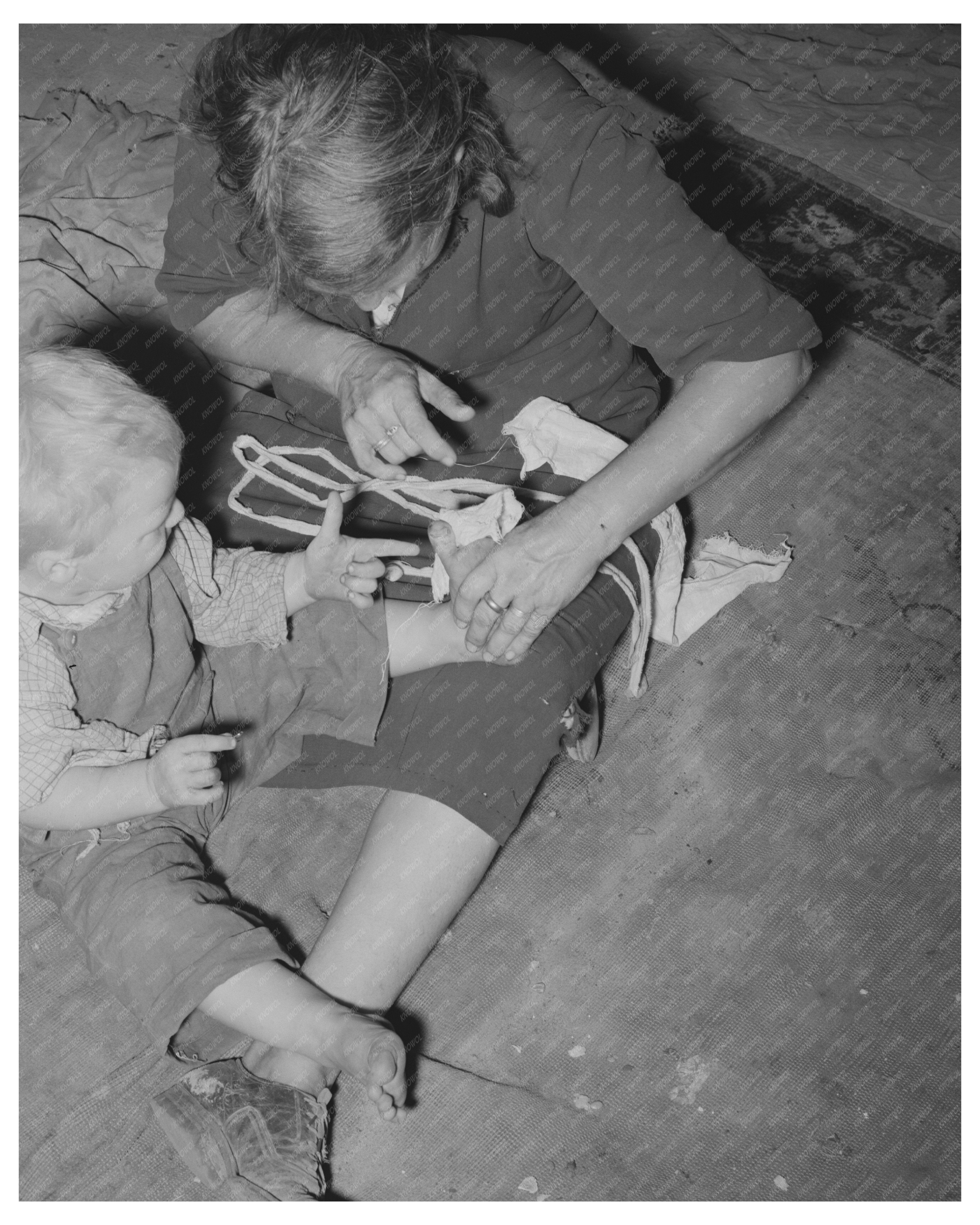 Mother Cares for Sons Injured Toe July 1939 Oklahoma City
