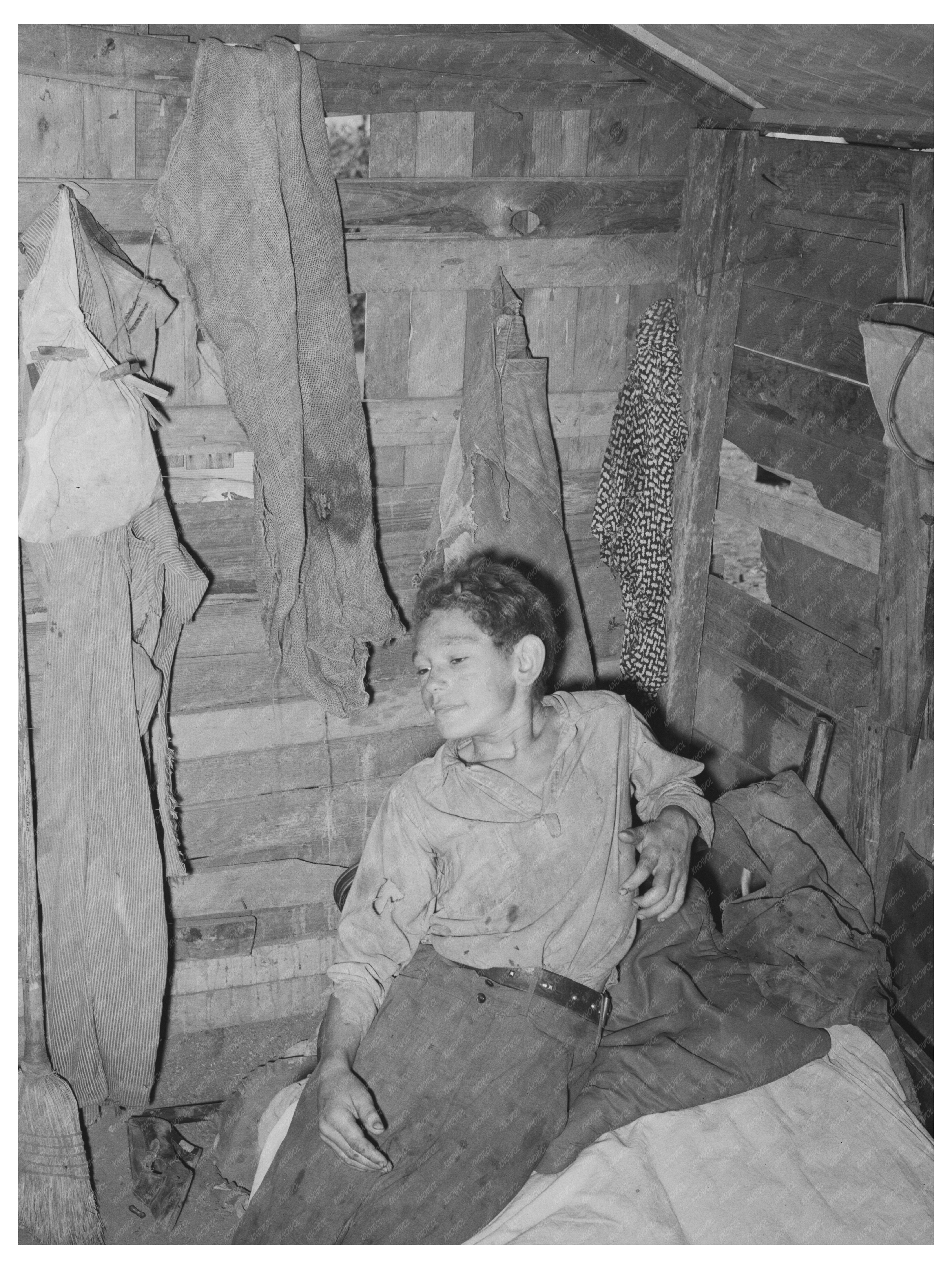 Young Boy in Shack Home Oklahoma City July 1939