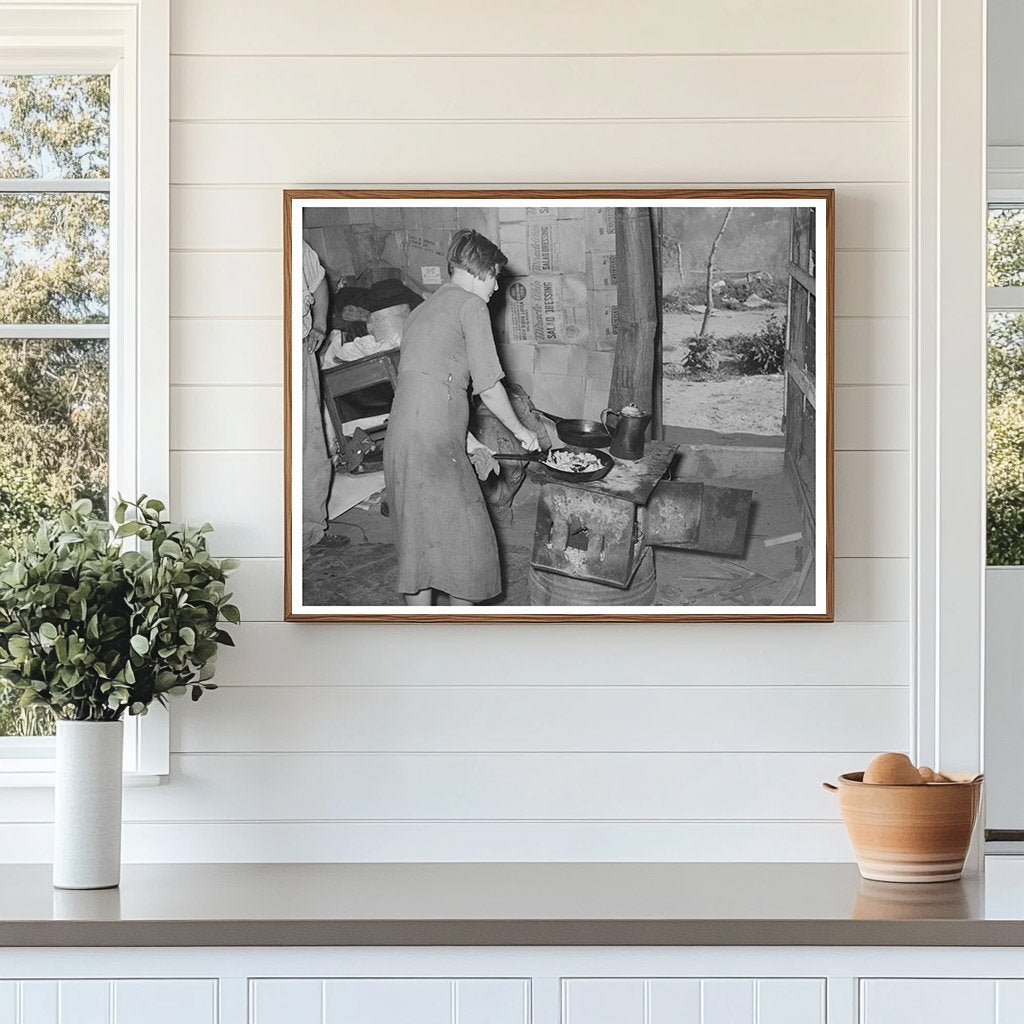 Woman Prepares Breakfast in Mays Avenue Camp 1939
