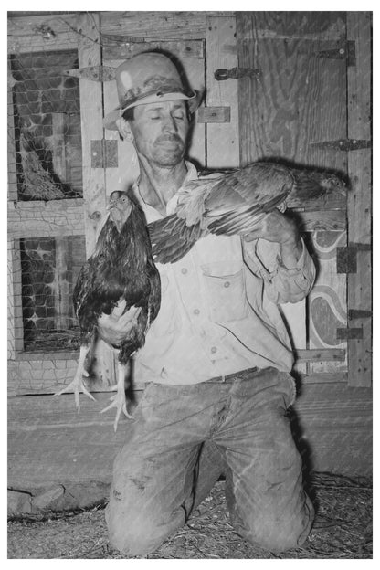 Oklahoma City Camp Resident with Fighting Cocks 1939