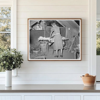 Woman Ironing in Tent Home Oklahoma City July 1939