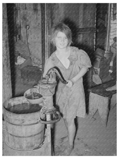 Child Drawing Water in Camp Scene Oklahoma City 1939