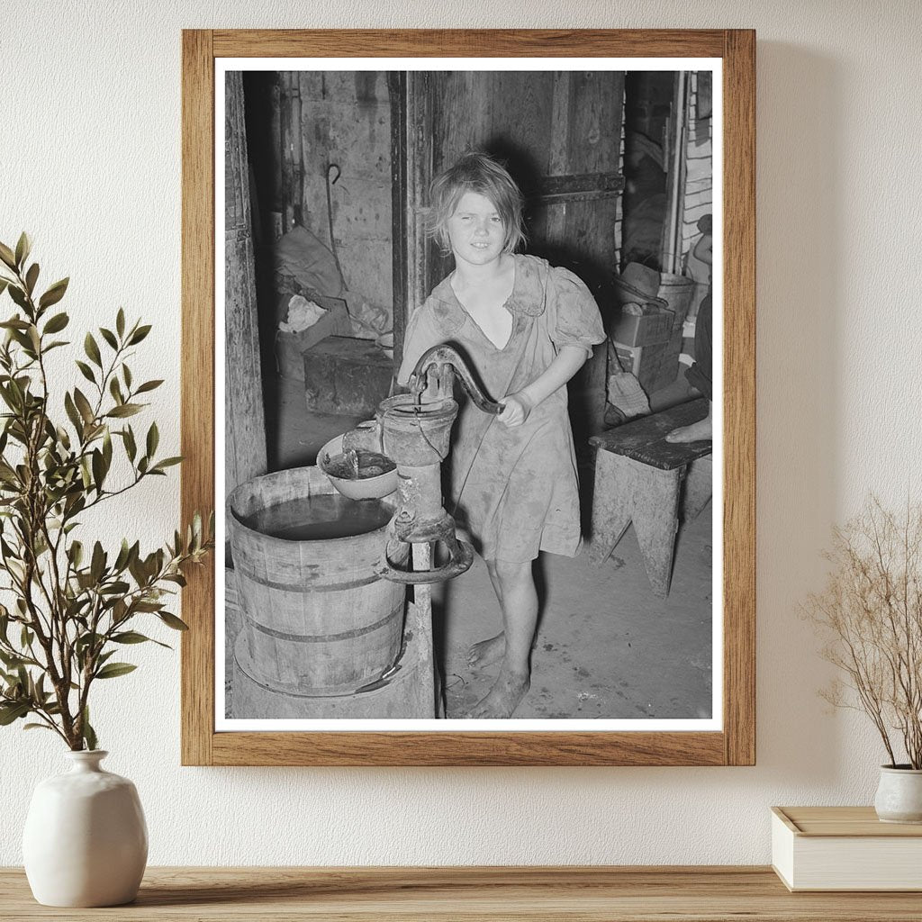 Child Drawing Water in Camp Scene Oklahoma City 1939