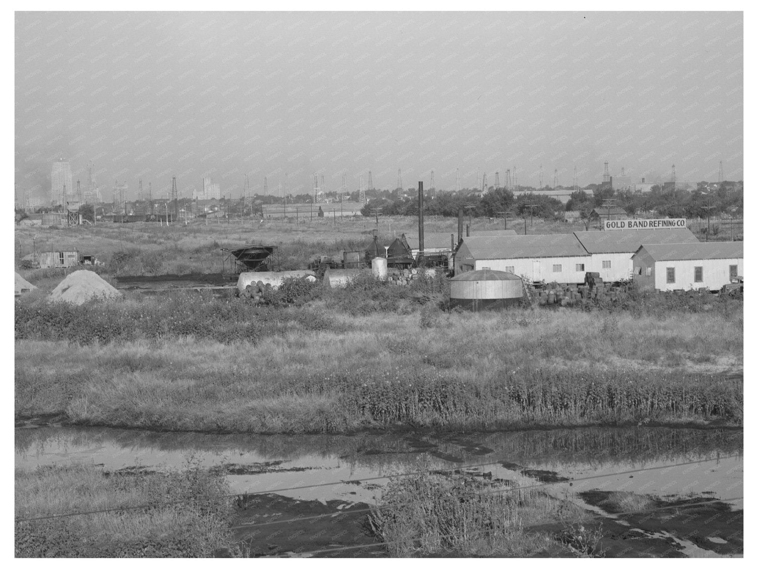 Oklahoma City Business Section with Oil Refinery 1939