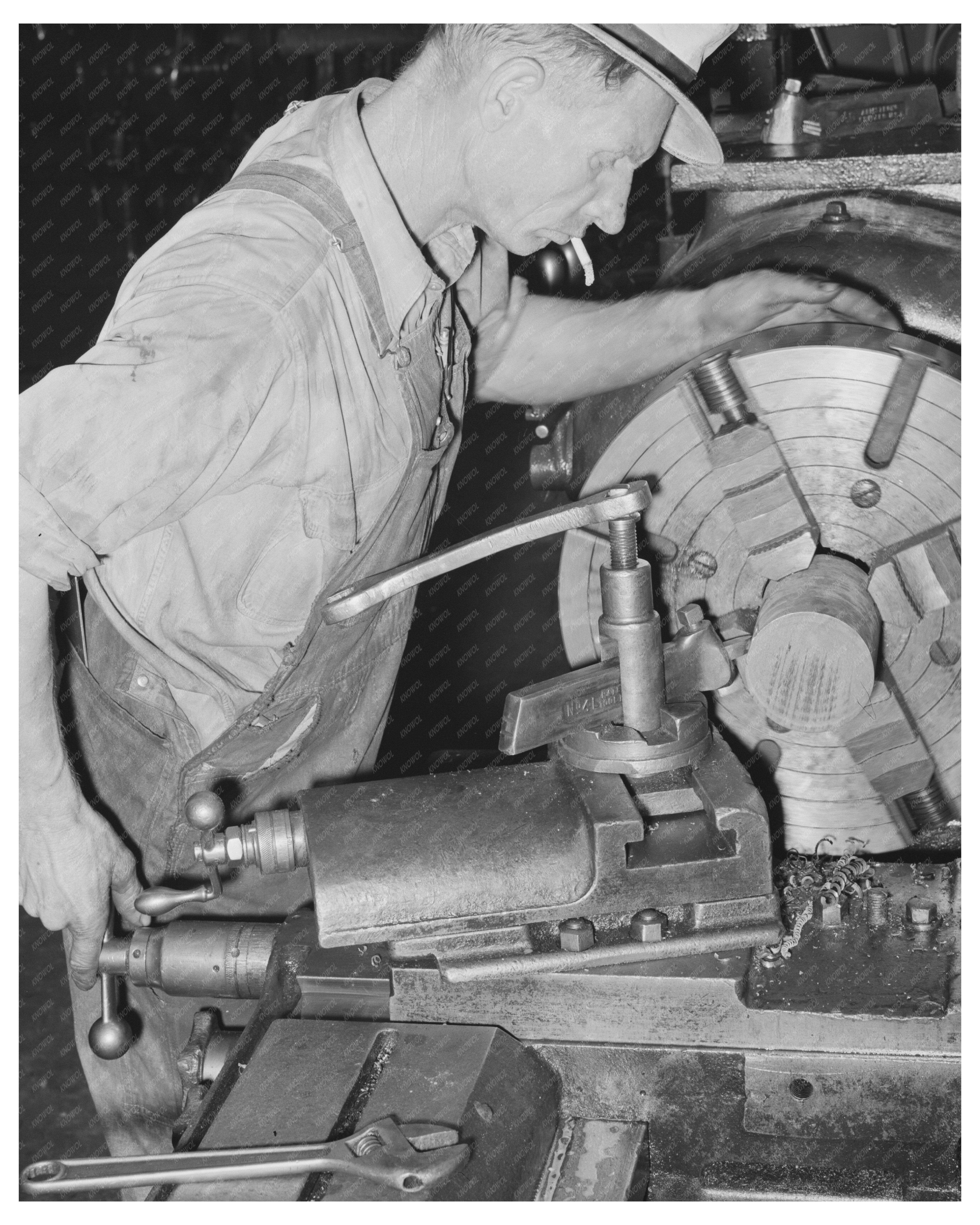 Machinist Operating Lathe in Seminole Oil Refinery 1939