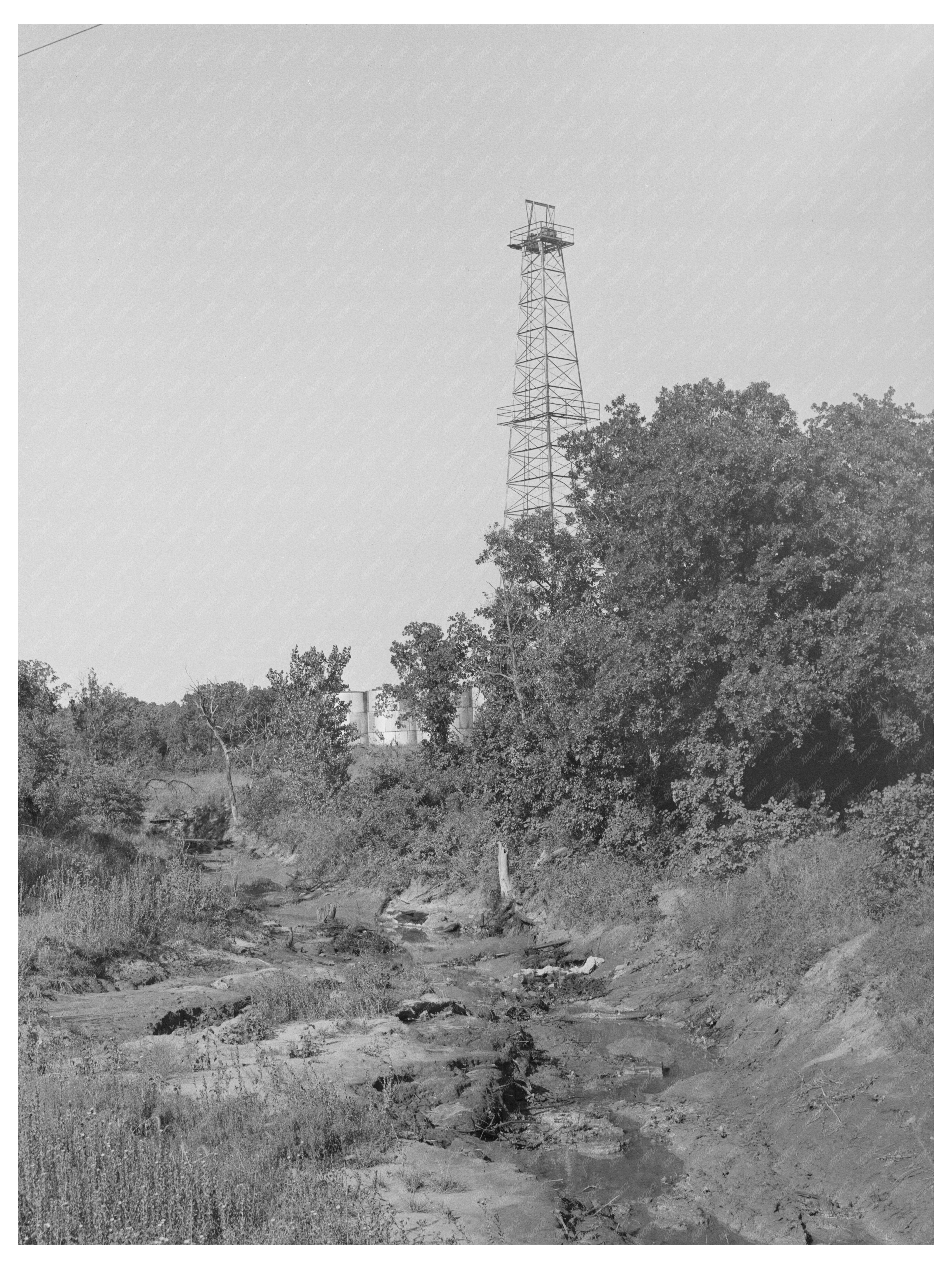 Oil Derrick and Waste Oil Stream Oklahoma City 1939