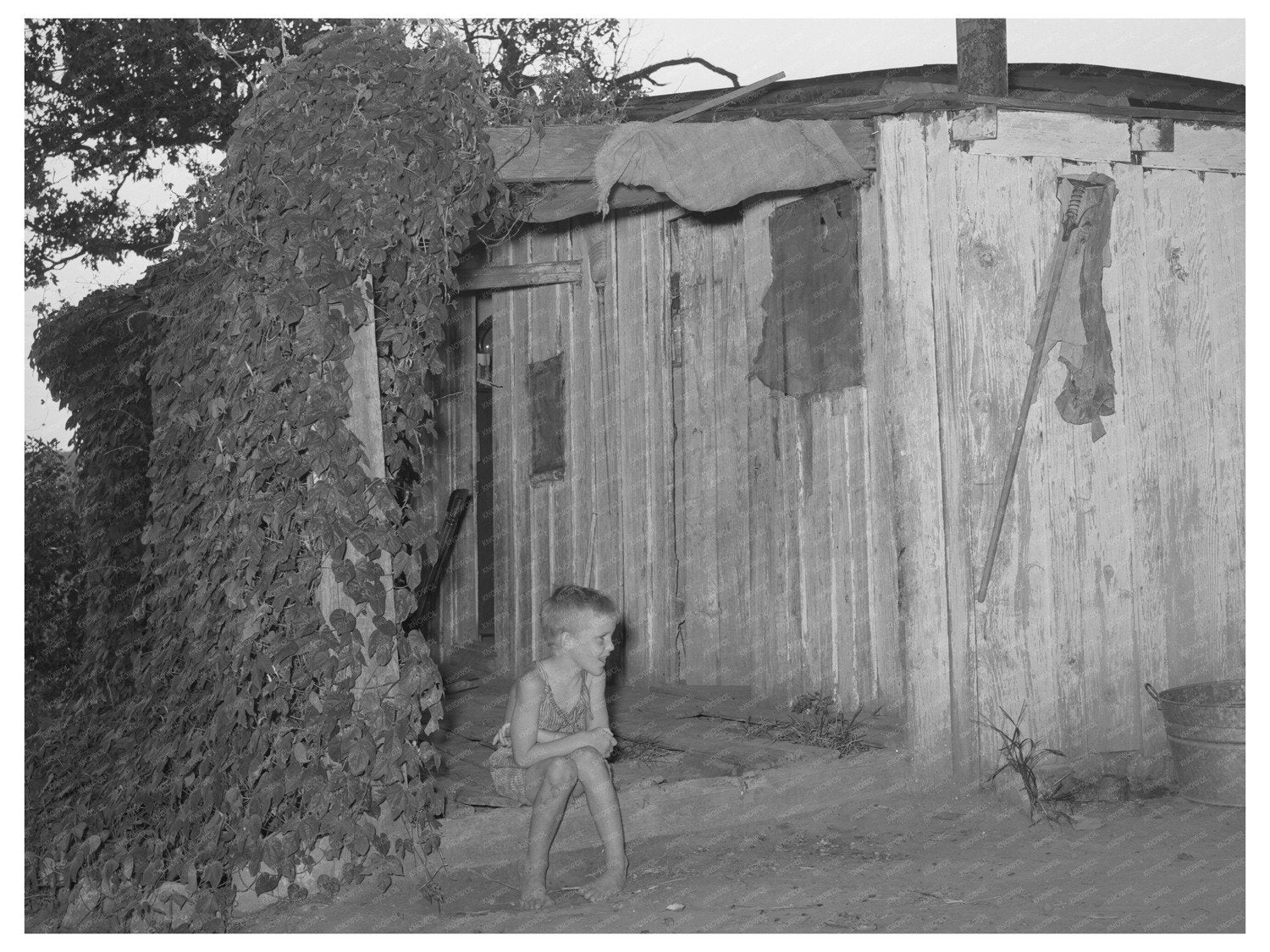 Young Boy on Porch in Seminole Oklahoma August 1939