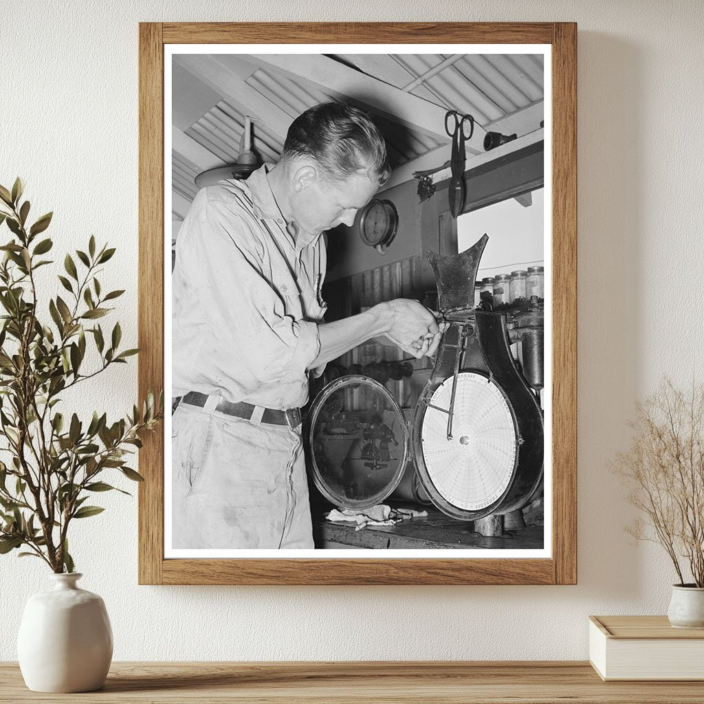 Man Repairs Recording Thermometer at Oklahoma Oil Refinery 1939