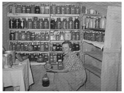 Mrs. Schoenfeldt in Kansas Fruit Cellar August 1939