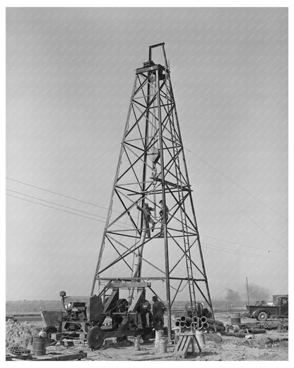 Farm Workers Lifting Casing for Water Well Kansas 1939