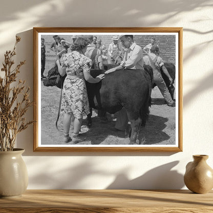 County Agent Judging Yearling Bull at 4-H Fair 1939