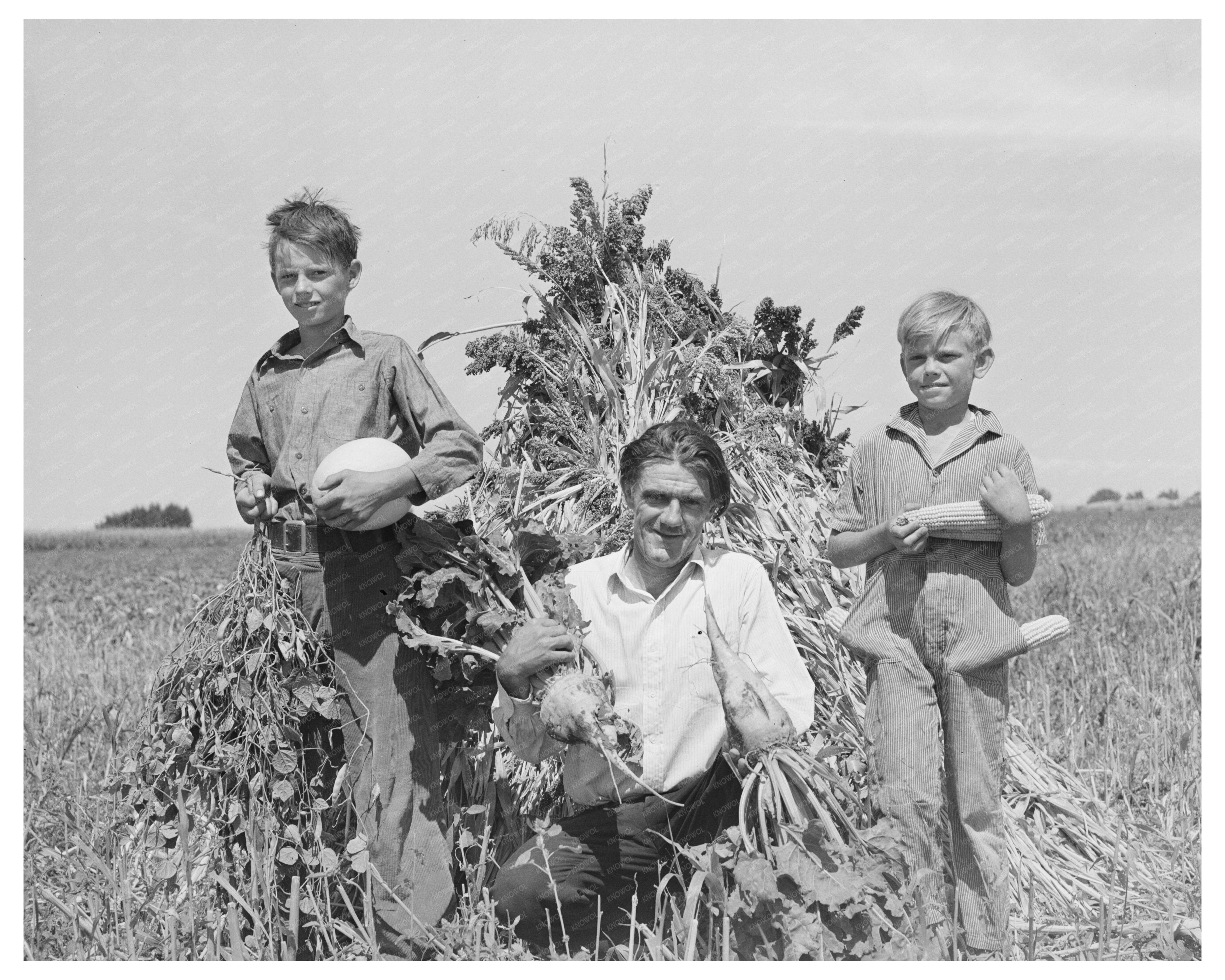 Ernest W. Kirk Jr. with Sons on Farm in Colorado 1939