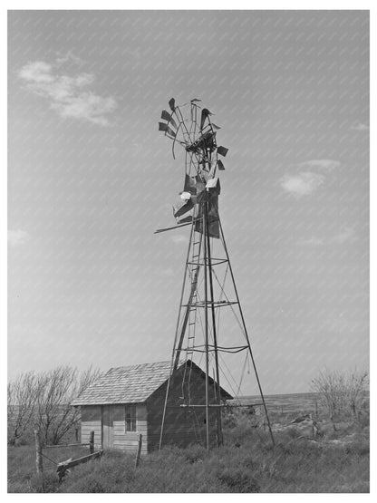 Vintage Windmill and Shed on Abandoned Kansas Farm 1939