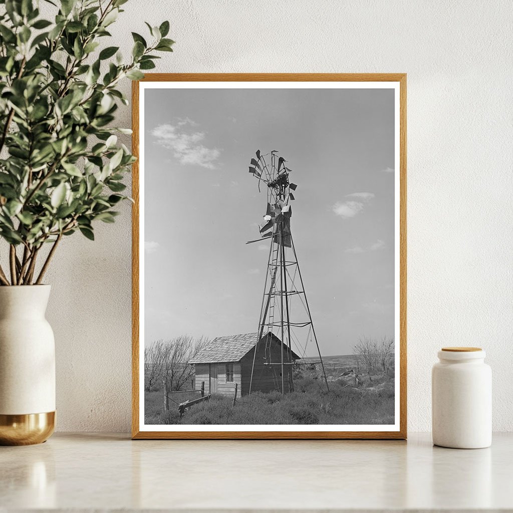 Vintage Windmill and Shed on Abandoned Kansas Farm 1939