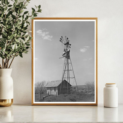 Vintage Windmill and Shed on Abandoned Kansas Farm 1939