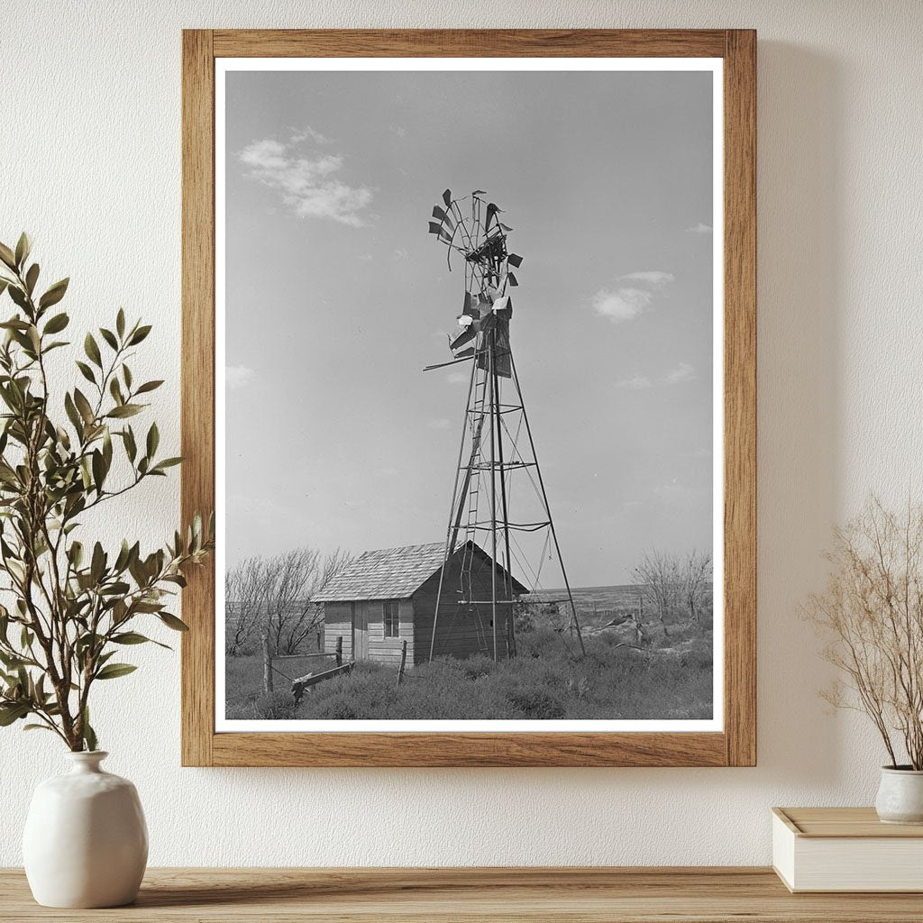 Vintage Windmill and Shed on Abandoned Kansas Farm 1939