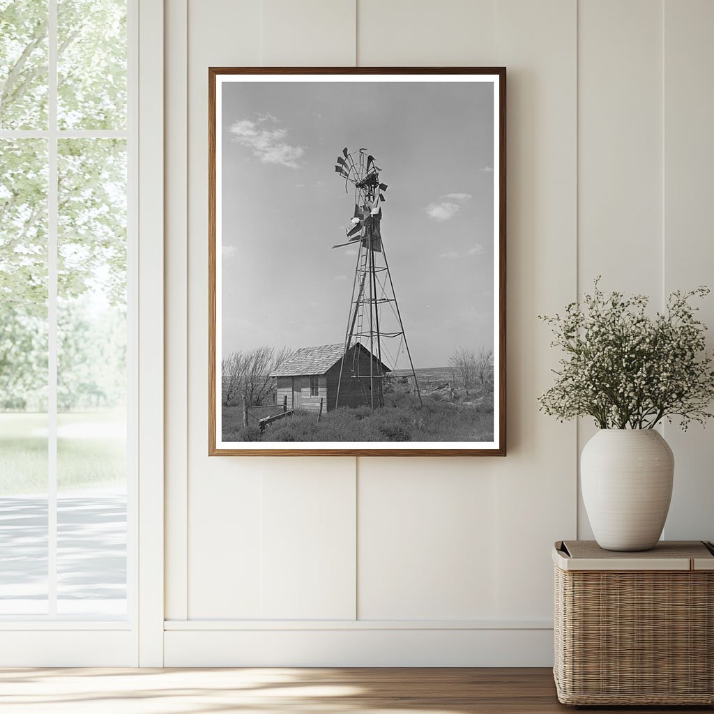 Vintage Windmill and Shed on Abandoned Kansas Farm 1939