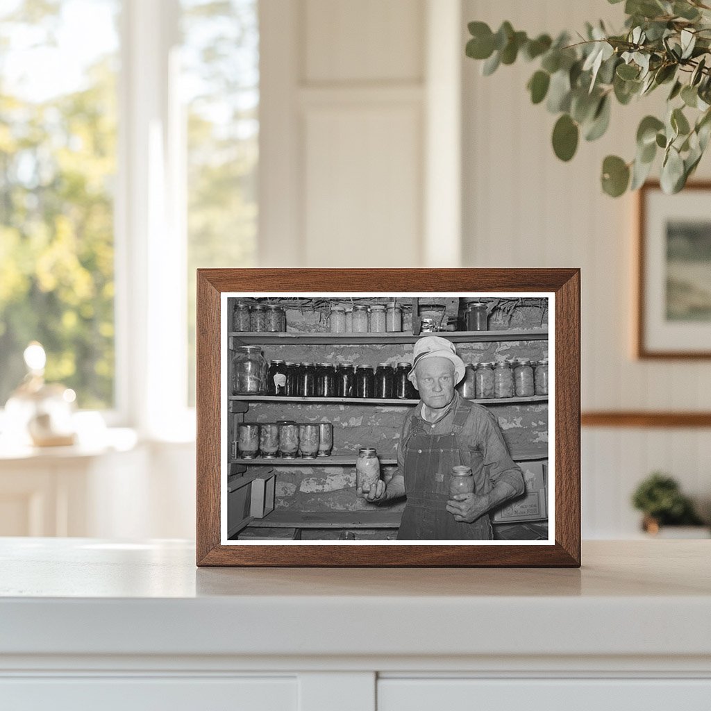 Mr. Bosley in Baca County Cellar with Canned Fruits 1939
